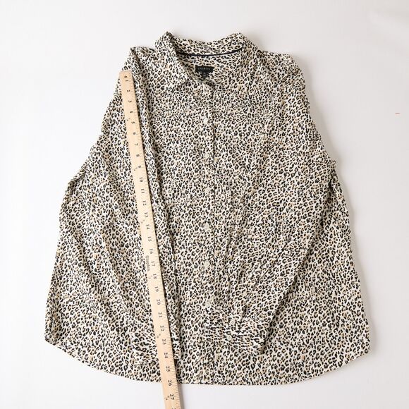 Talbots Womens XL Leopard Print Shirt Ivory Cotton Button Classic Animal Print - Picture 5 of 9